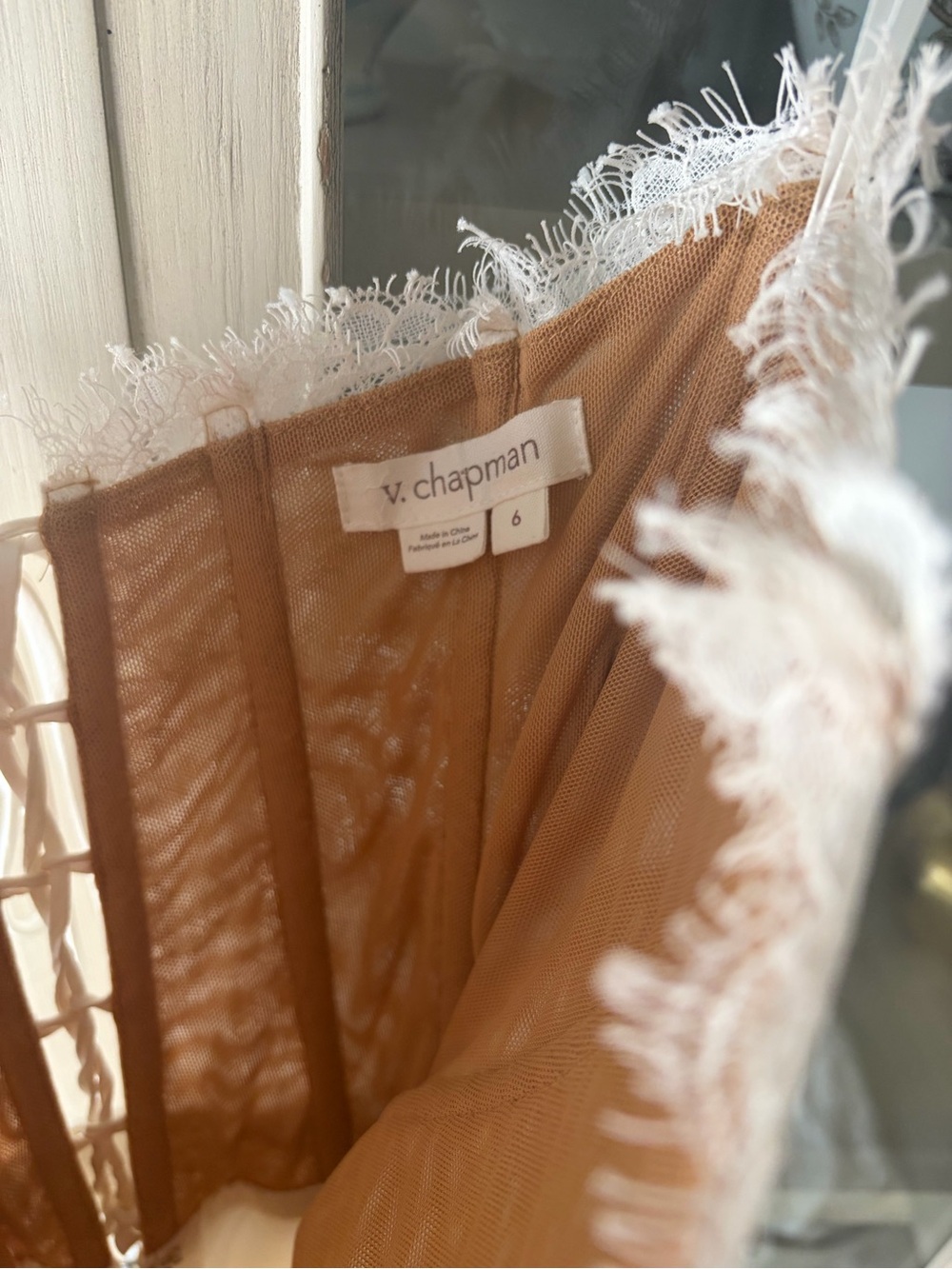 V. Chapman Lace Bodice with Ivory Satin Wrap Mini Dress - Picture 6 of 11